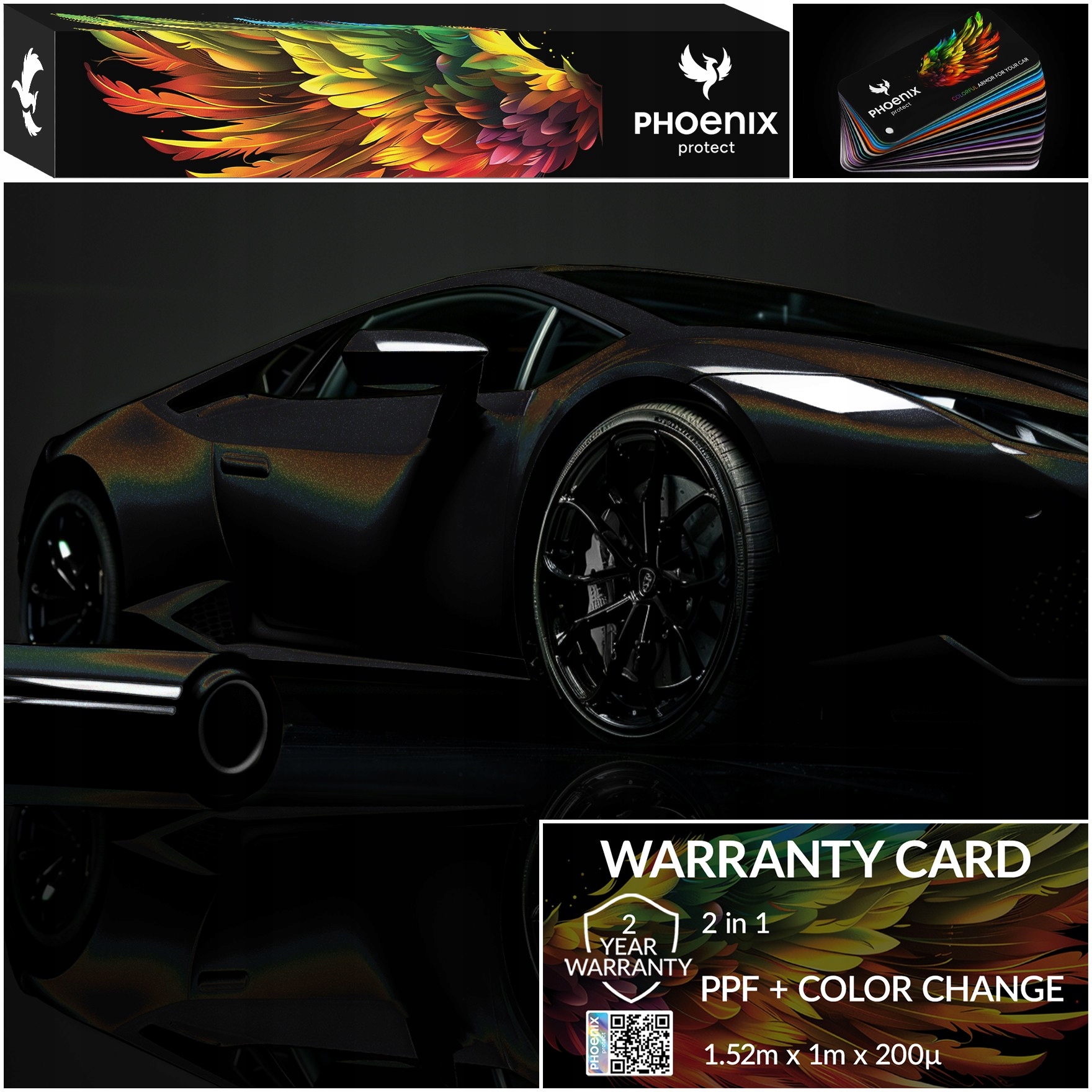 Farebná fólia Ppf Phoenix Protect Zmena farby auta Holographic Black