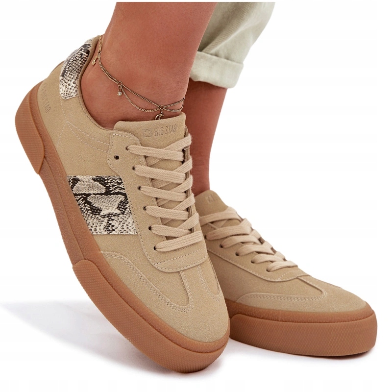 Dámské Tenisky Big Star S Vložkami Z Hadí Kůže TT274298 Béžové 41