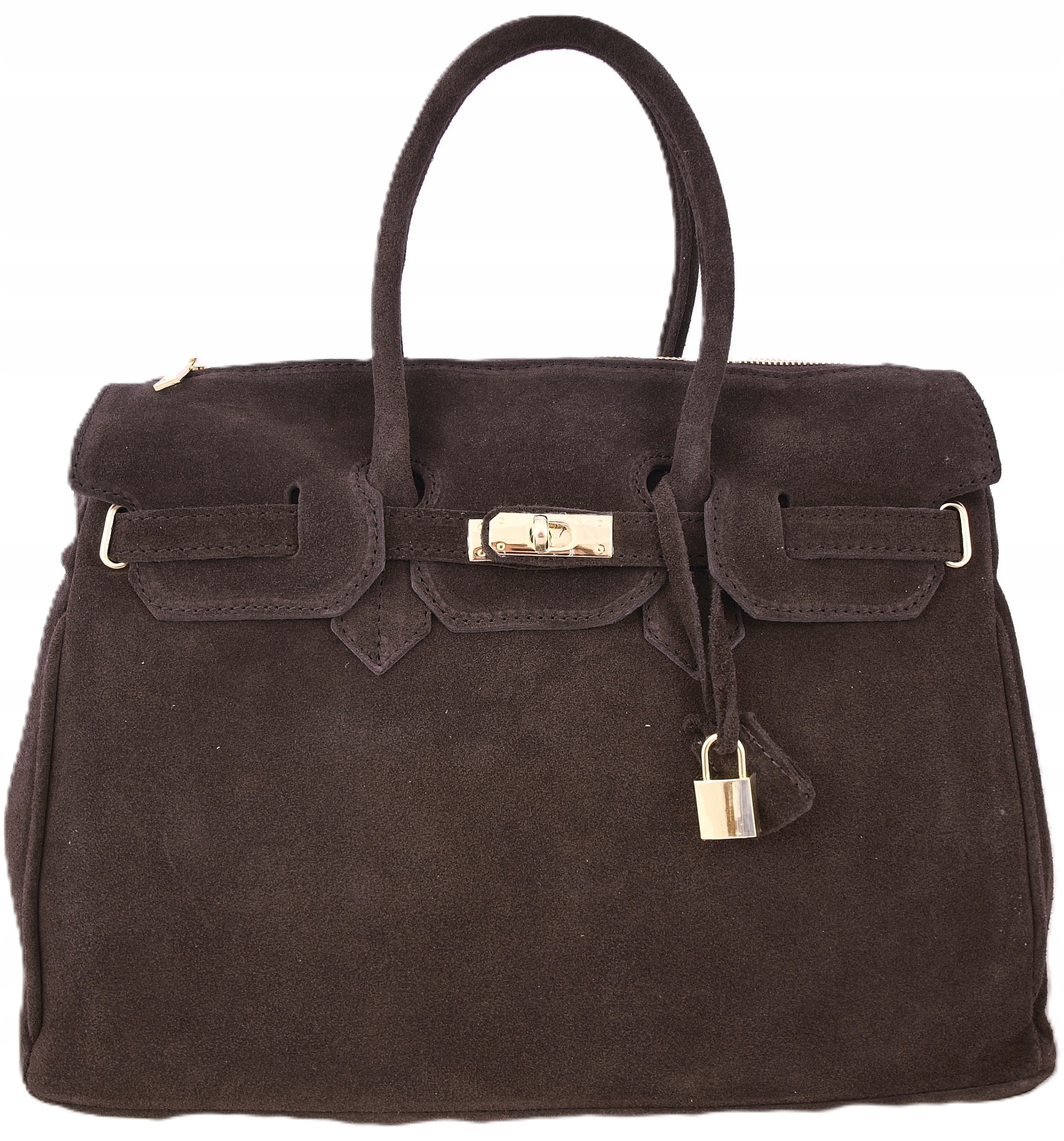 Torebka Włoska Czekoladowa Kuferek Skóra Zamsz Naturalny Vera Pelle+pasek