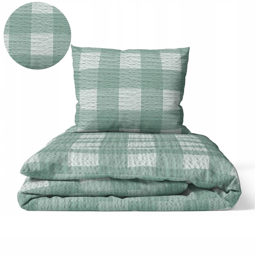 Pościel z Kory 160x200 1x70x80 Komplet Premium Krata Mięta