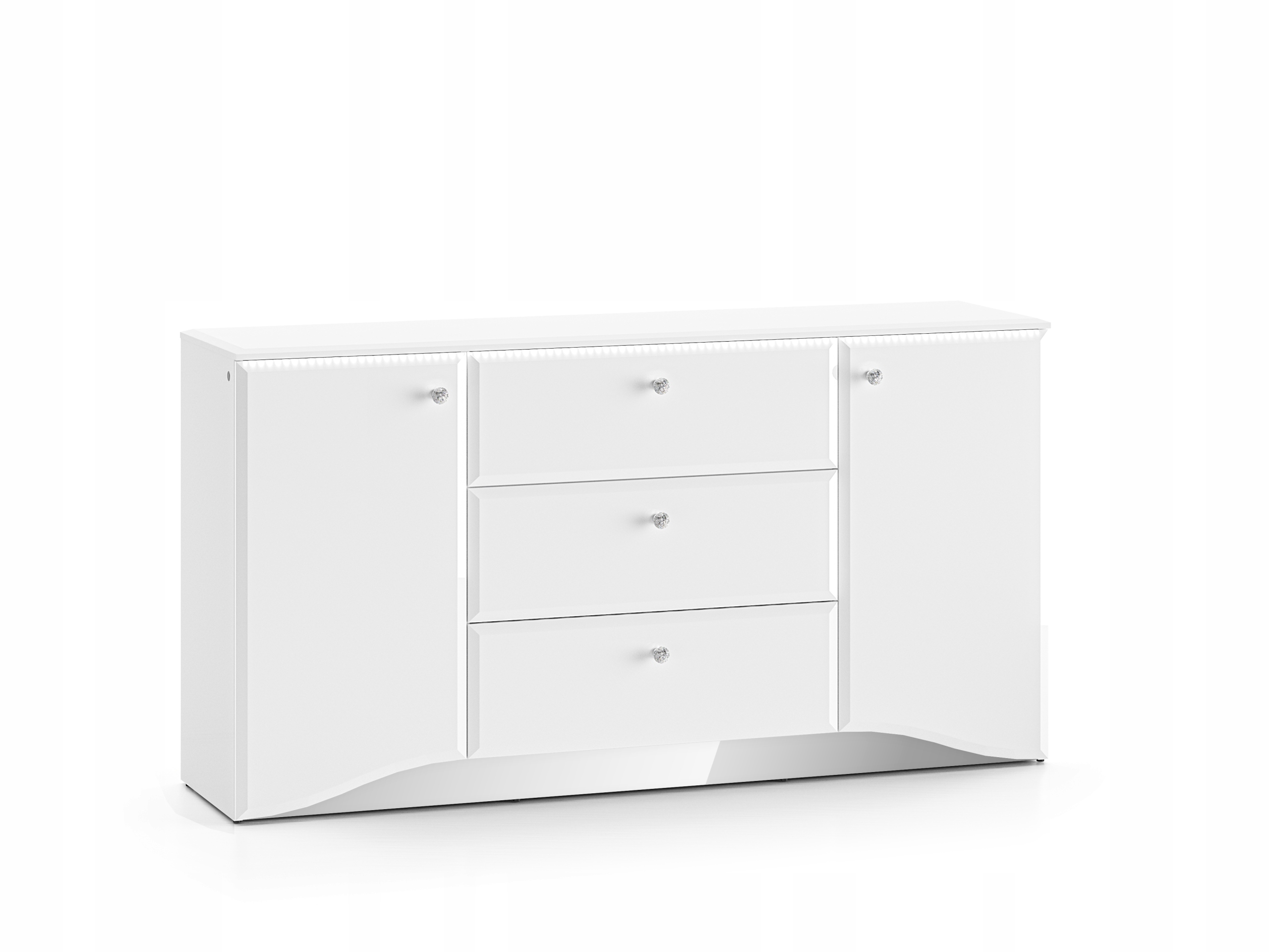 Moderní komoda Glamour 02 do obývacího pokoje se 3 zásuvkami dvířka, bílá/bílý lesk