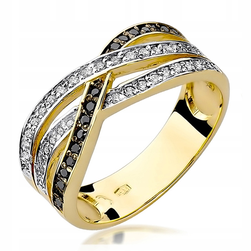 Zlatý Prstýnek S Bílými A Černými Brilianty