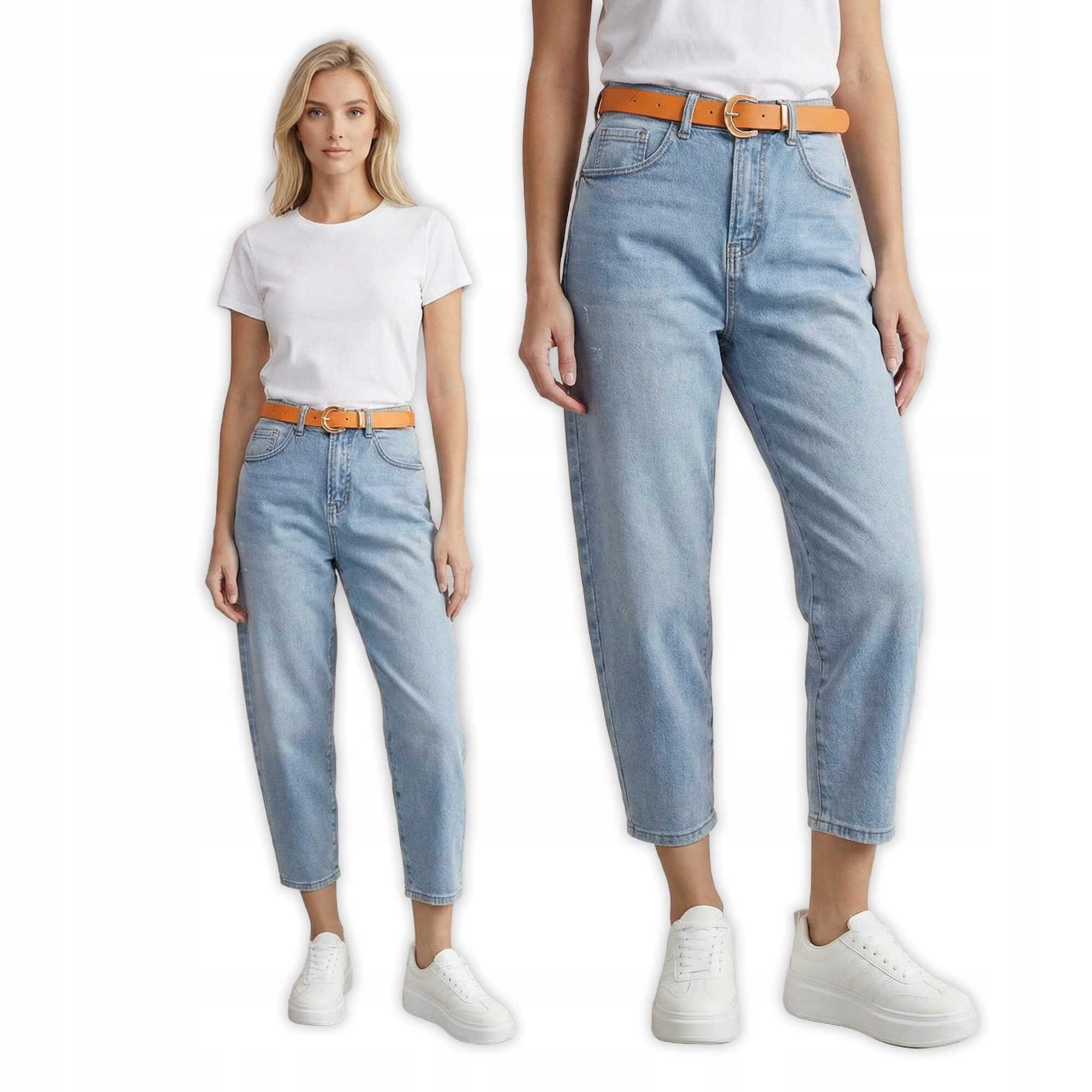 Spodnie jeans damskie M.Sara Balloon z przetarciami J.Niebieskie XL