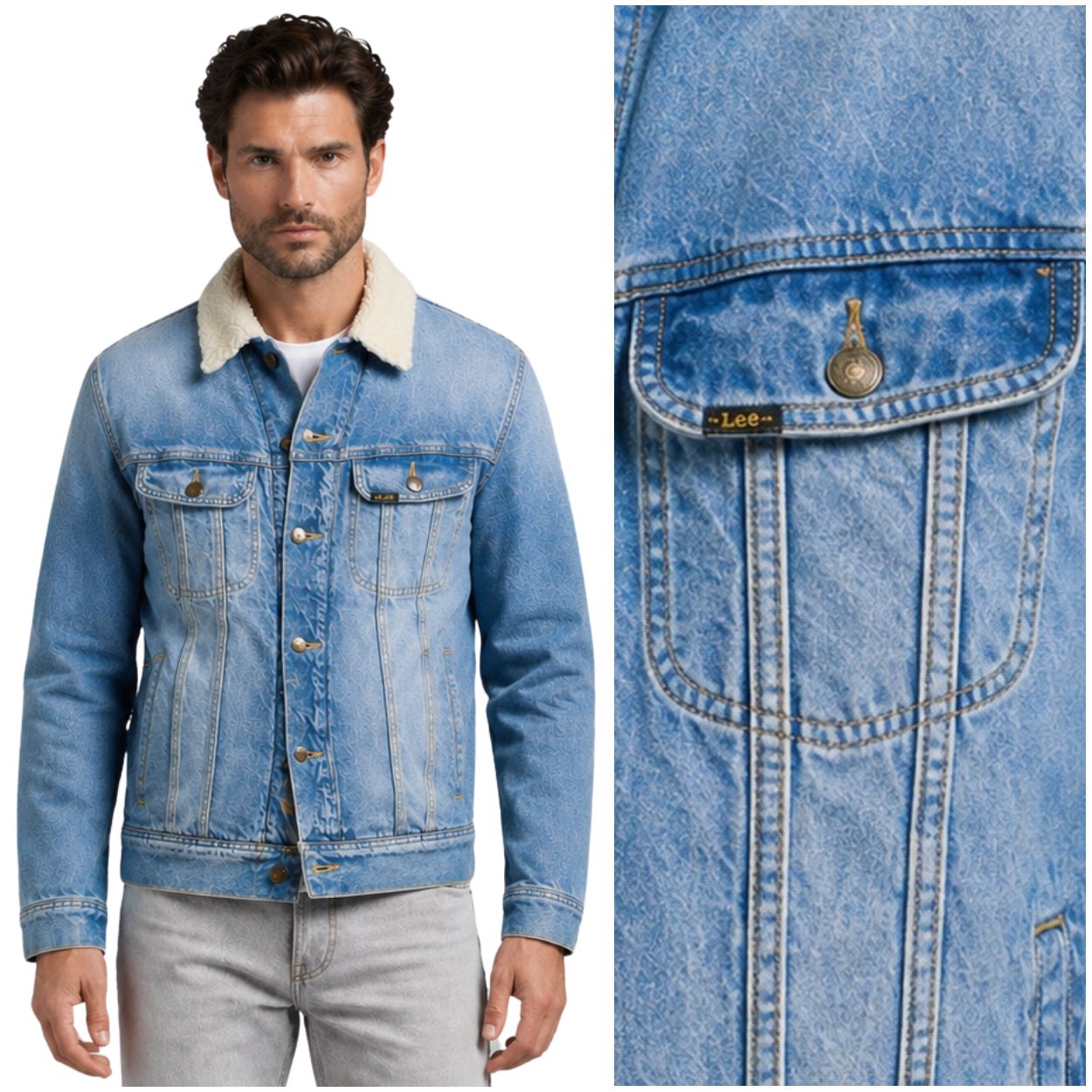Lee Sherpa Jacket The Frank DžiNS zateplená džínová katana na medvídkovi XXL