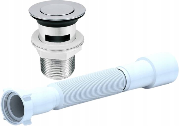 Syfon rozciągany elastyczny do umywalki + korek klik klak z przelewem ABS
