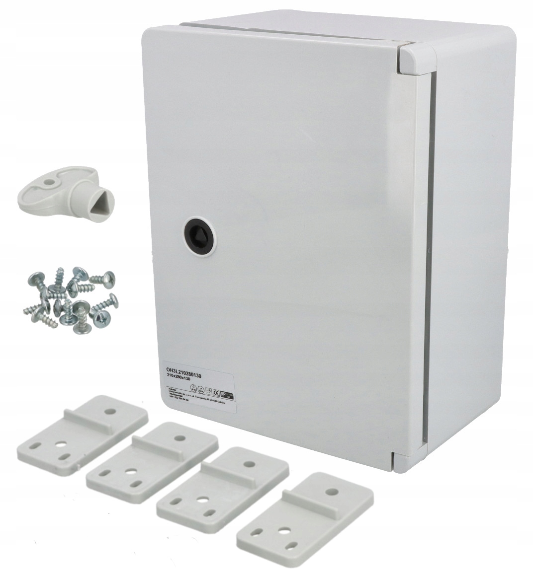  /><p><b>Obudowa hermetyczna H3L</b></p><p>To doskonałe rozwiązanie wszędzie tam, gdzie wymagana jest <b>wysoka odporność na trudne warunki atmosferyczne.</b> Dzięki klasie szczelności <b>IP65 </b>nadaje się do montażu zarówno na zewnątrz, jak i wewnątrz budynków.</p><p><b>Obudowa wykonana jest z trwałego materiału ABS </b>w kolorze jasnoszarym (RAL 7035). Wyposażona w drzwi na zawiasach zamykane za pomocą zamka, zapewnia wygodny i bezpieczny dostęp do wnętrza. W zestawie znajduje się także solidna <b>płyta montażowa o grubości 1,20 mm </b>oraz <b>komplet zaczepów</b> umożliwiających łatwy montaż natynkowy.</p><h1>⚙️DANE TECHNICZNE</h1><img src=