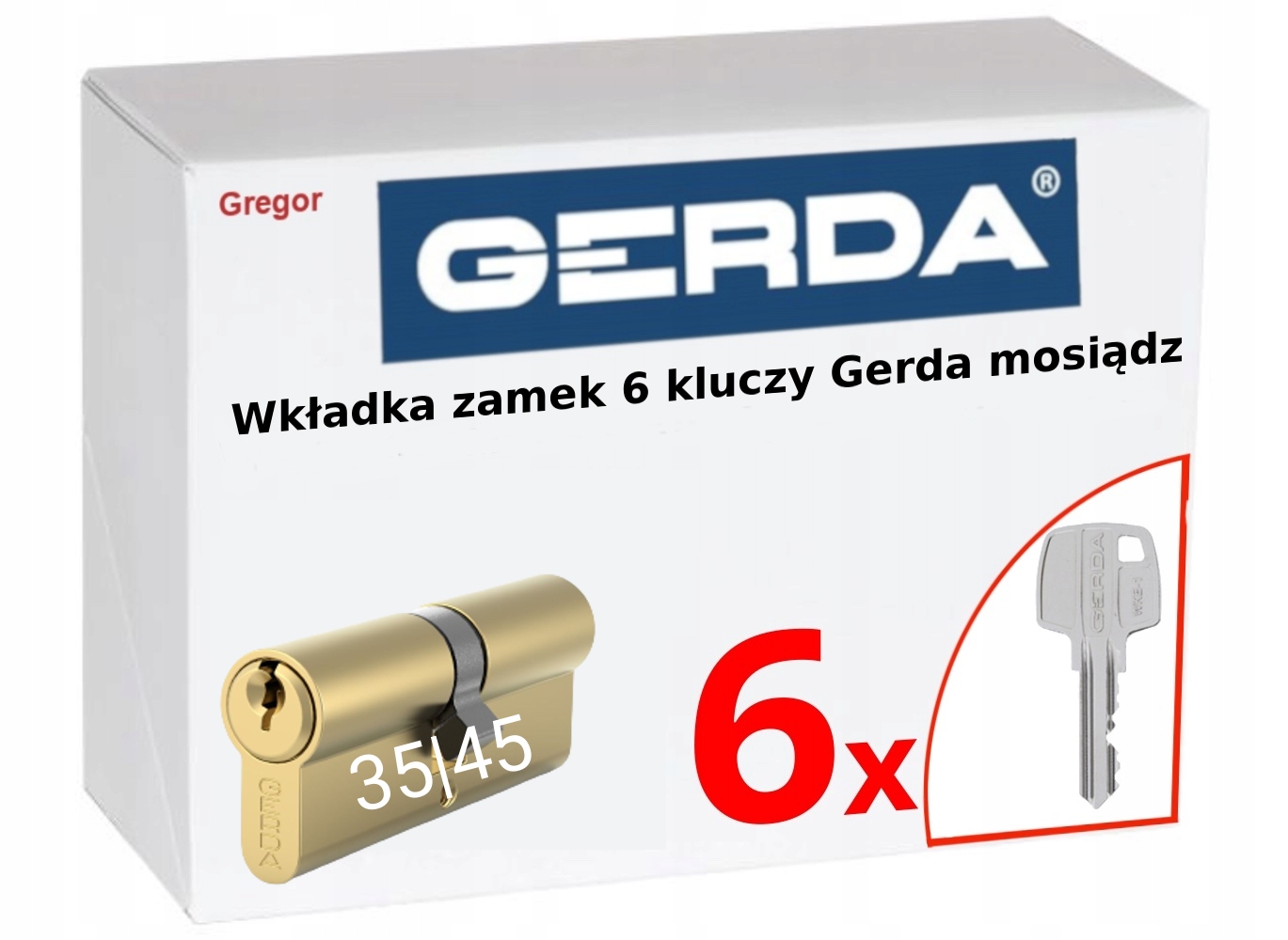 6 Kluczy Wkładka bębenkowa zamek Gerda WKE1 35/45 mosiądz 6 kluczy
