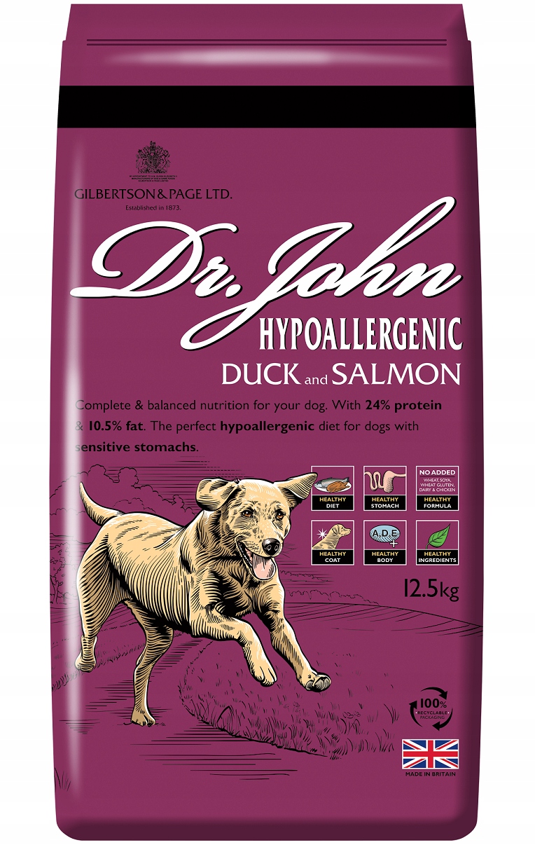 Hypoalergenní krmivo pro psa 12.5 kg Dr John kachna s lososem bez kuřecího masa