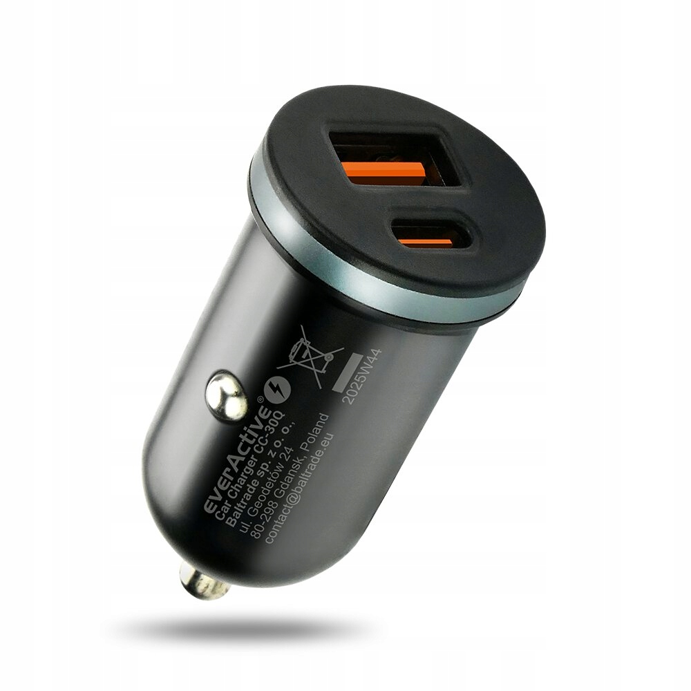 Ładowarka samochodowa everActive CC-30Q z gniazdem Usb QC3.0 oraz Usb-c Pd