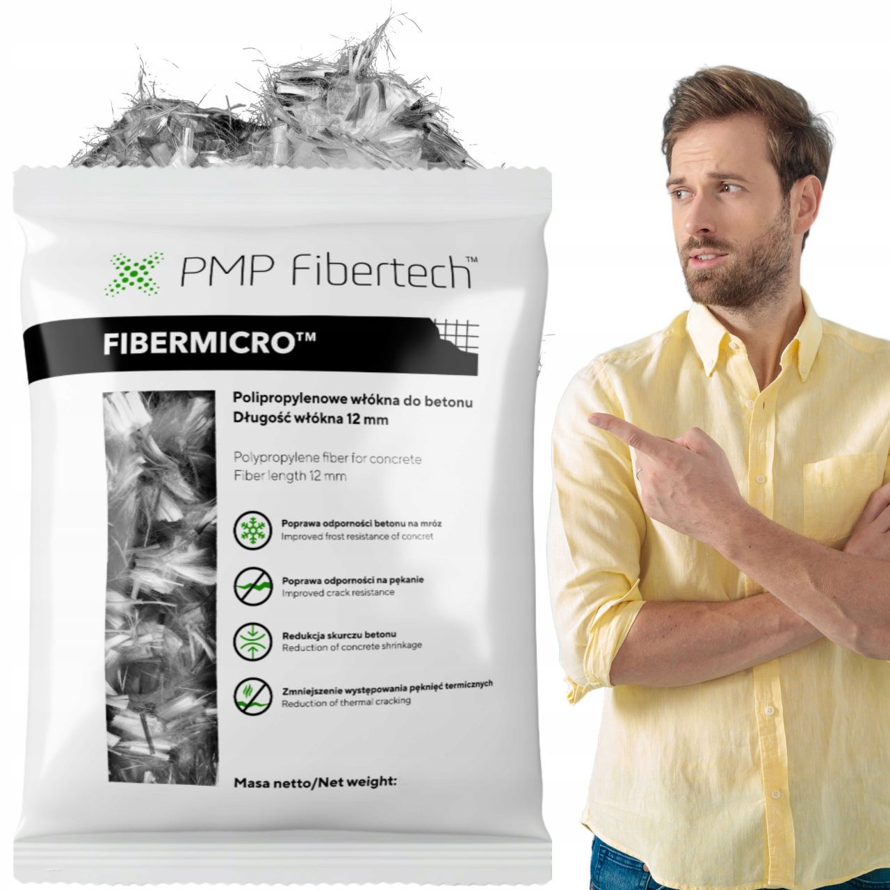 Polypropylenové vlákno Fibermicro sáček 20 kg 12 mm vyztužení pro betonu