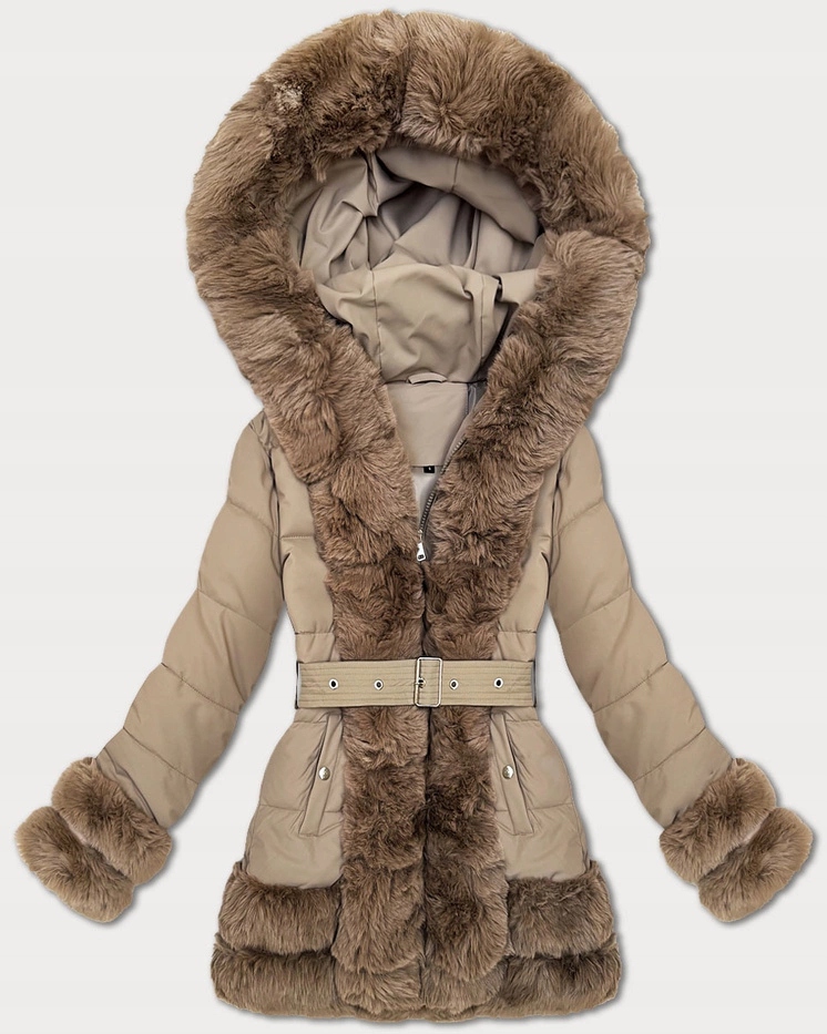 Bunda S Kožešinou B8526 Tmavě Béžová XL (42)