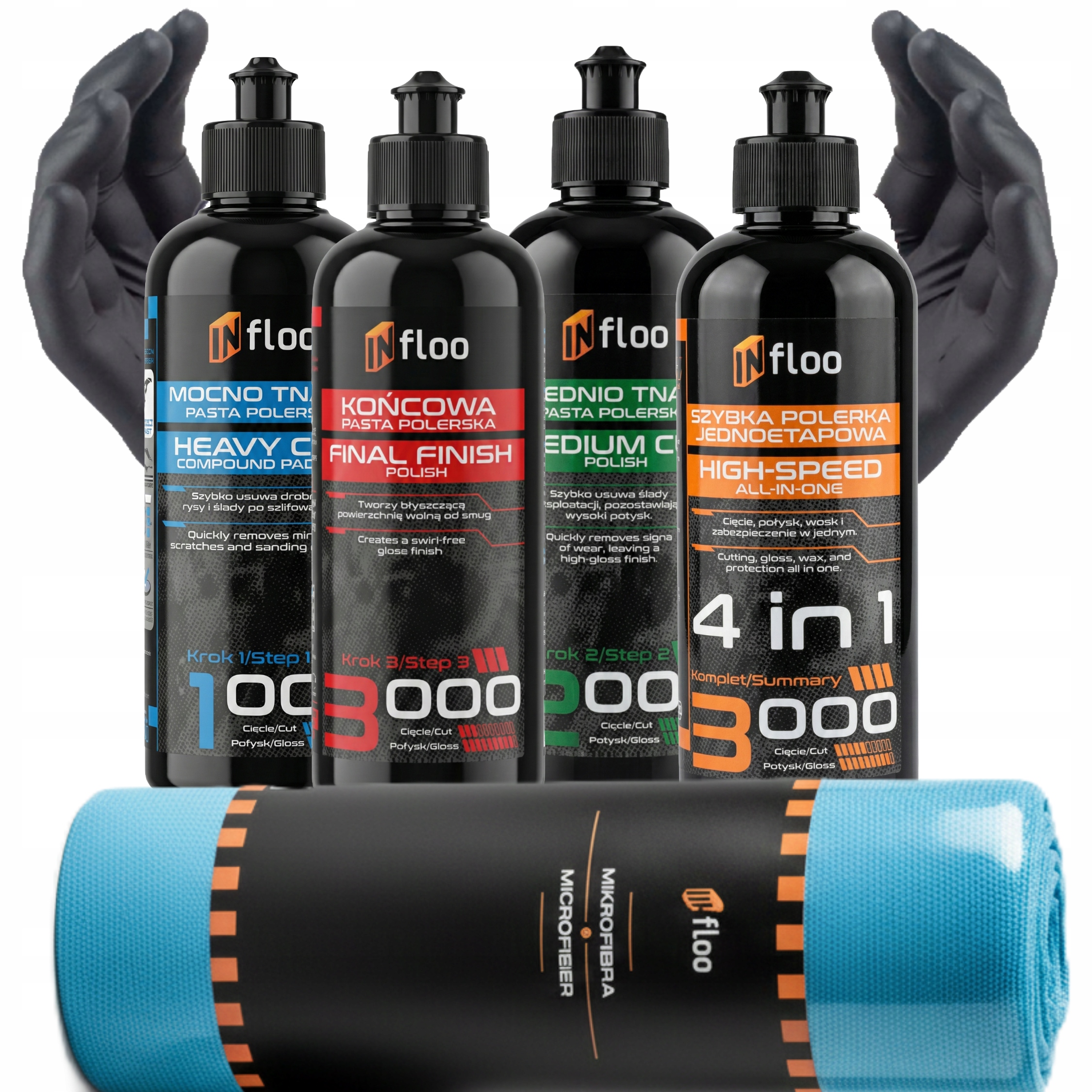 Zestaw Past Polerskich INfloo Do Polerowania Lakieru 4x300ml +mikrofibra