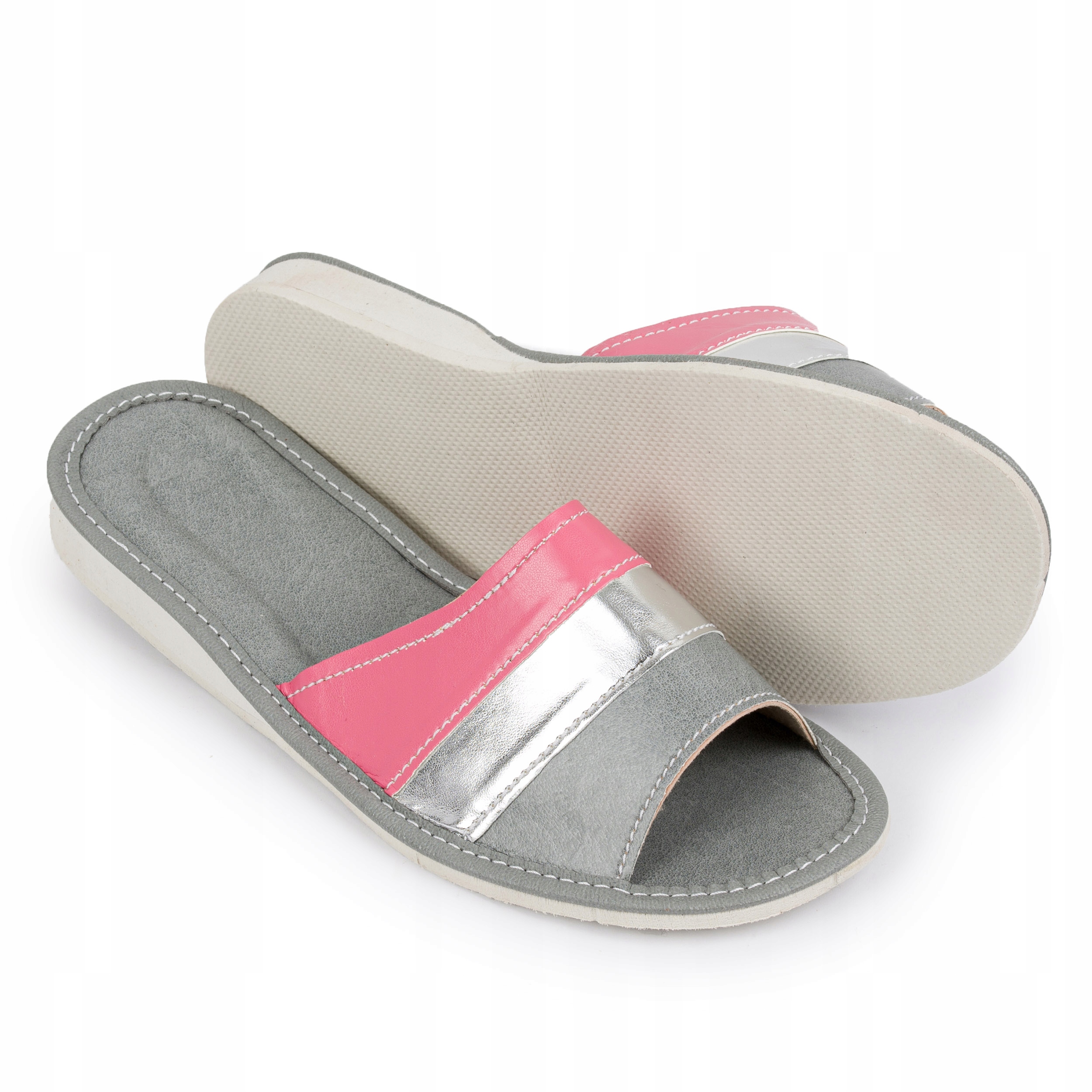 

Klapki kapcie damskie na koturnie srebrny pasek