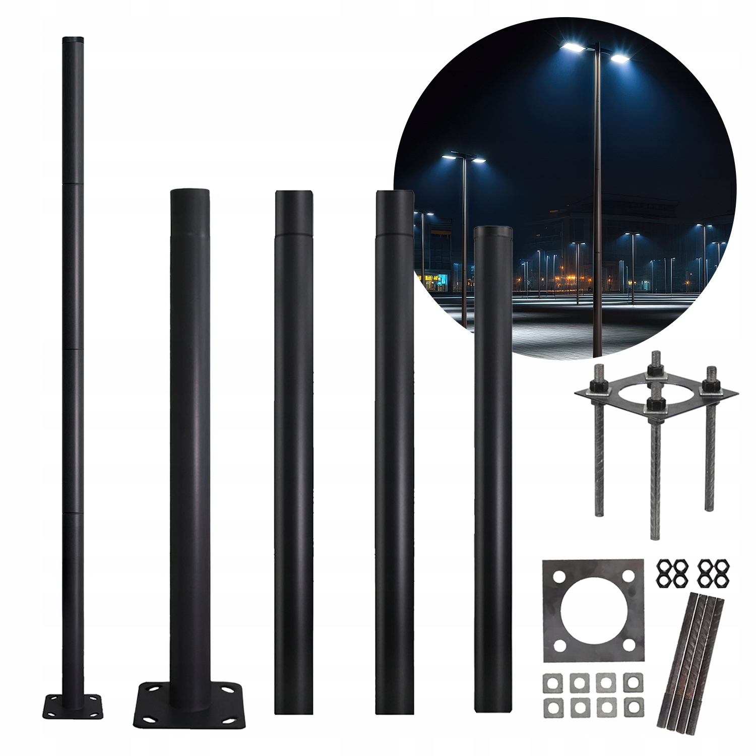 Osvětlovací Sloup 3M Stožár Pro Pouliční Lampy 60 mm Kulatý Černý
