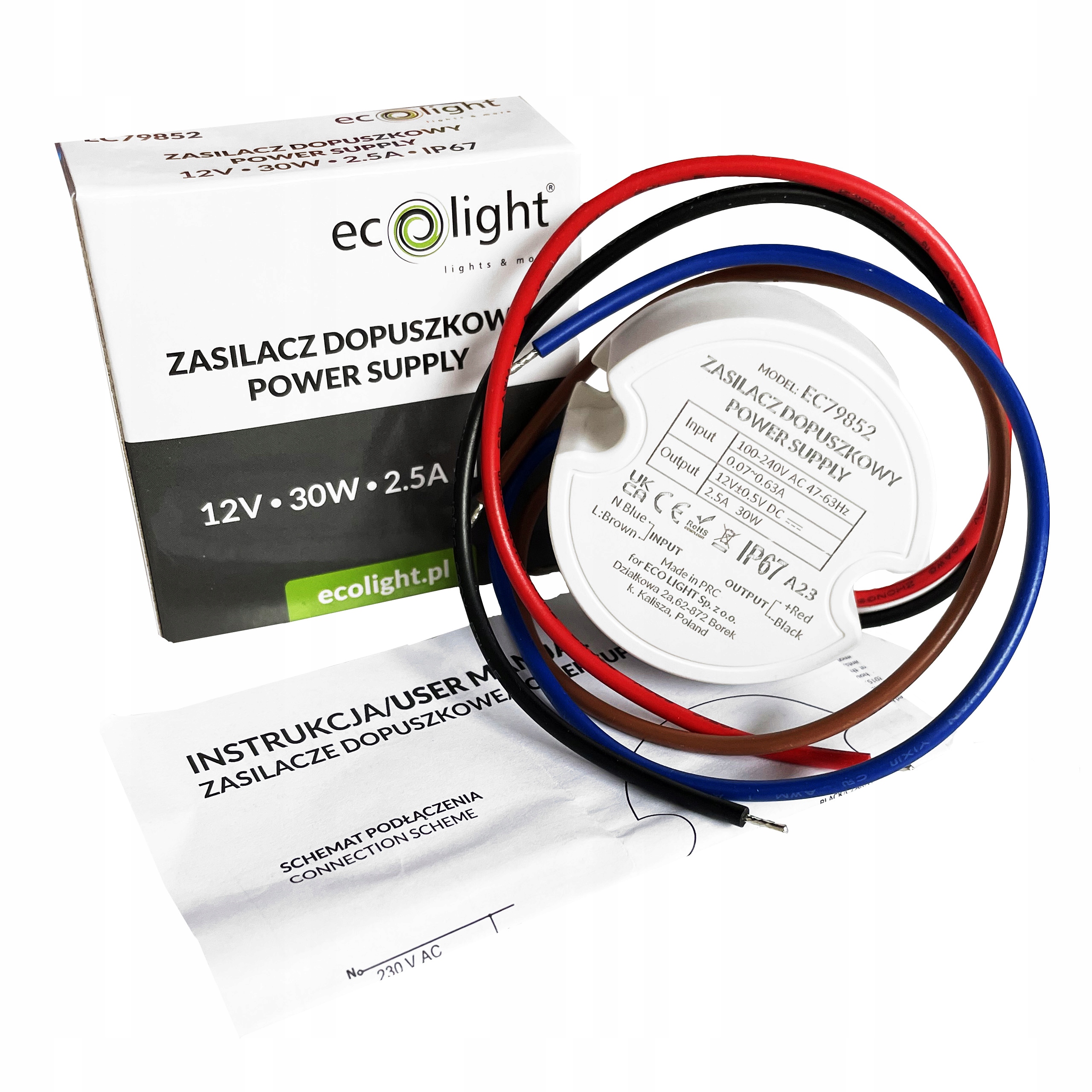 ZASILACZ LED 30W DO PUSZKI DOPUSZKOWY 12V IP67 WODOODPORNY TRANSFORMATOR