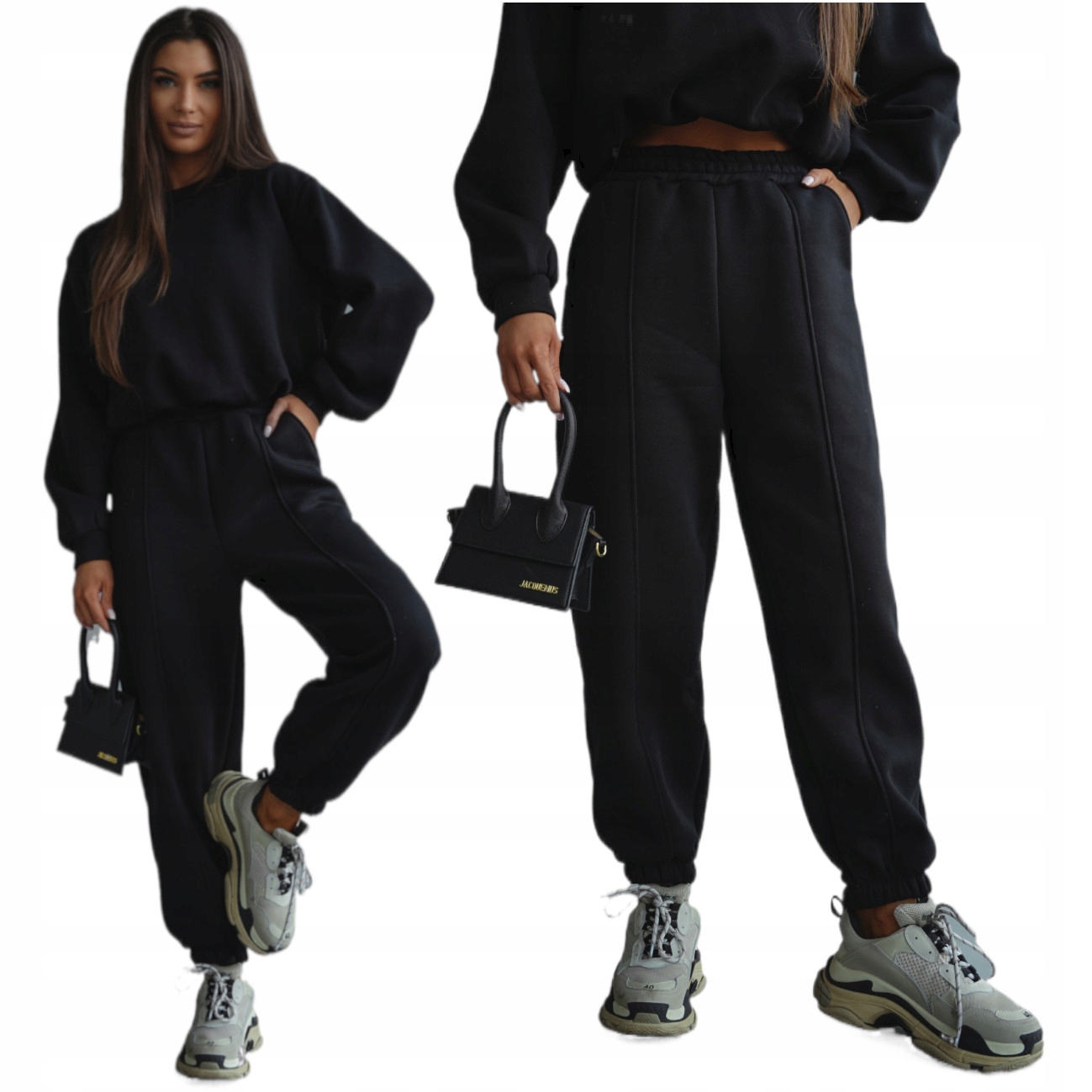 Dámský Tepláková Souprava Mikina Kalhoty Volné Oversize Premium Teplá Černá L