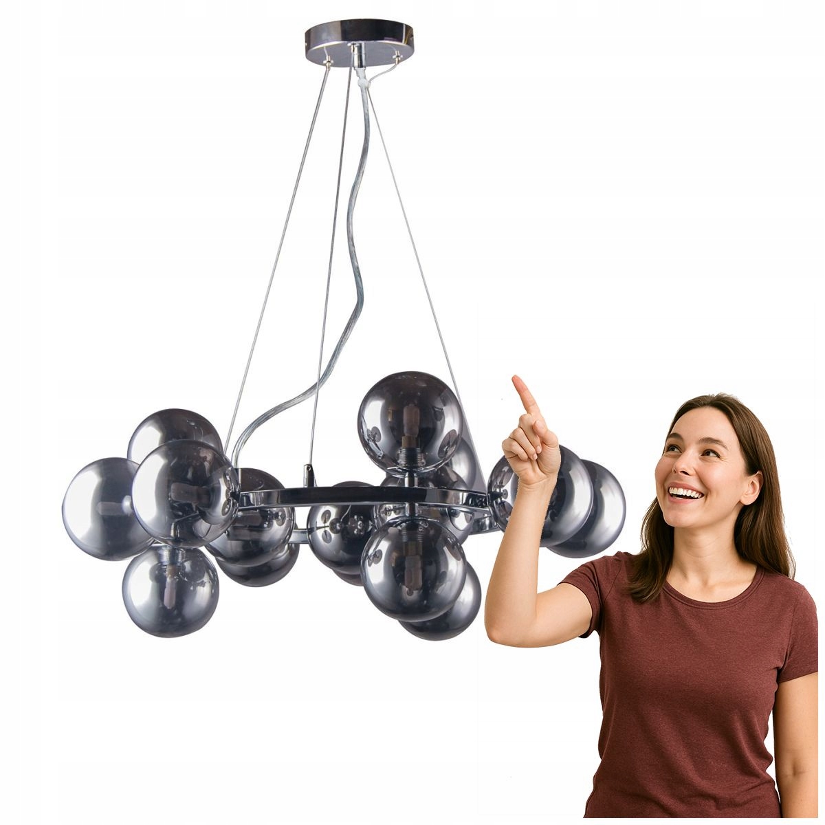 Moderní závěsná lampa Marbelio 15 chrom kouřová Italux