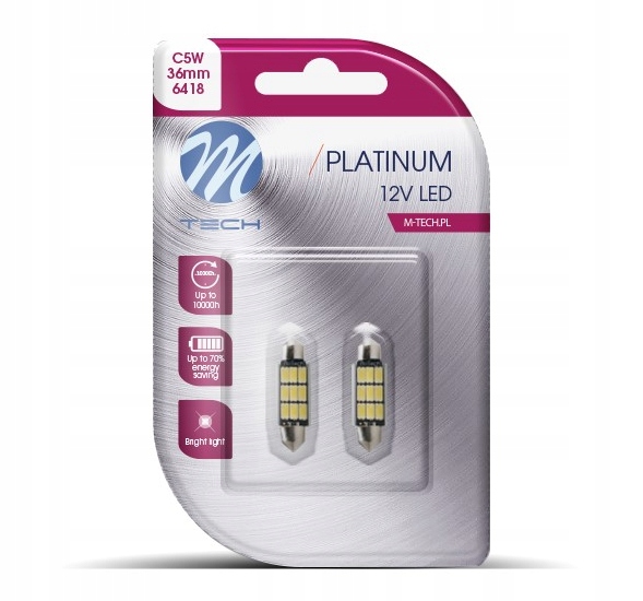 Żarówki C5W Led 36mm 12V 9xSMD5630 Canbus 6000K *białe* M-tech 2szt.