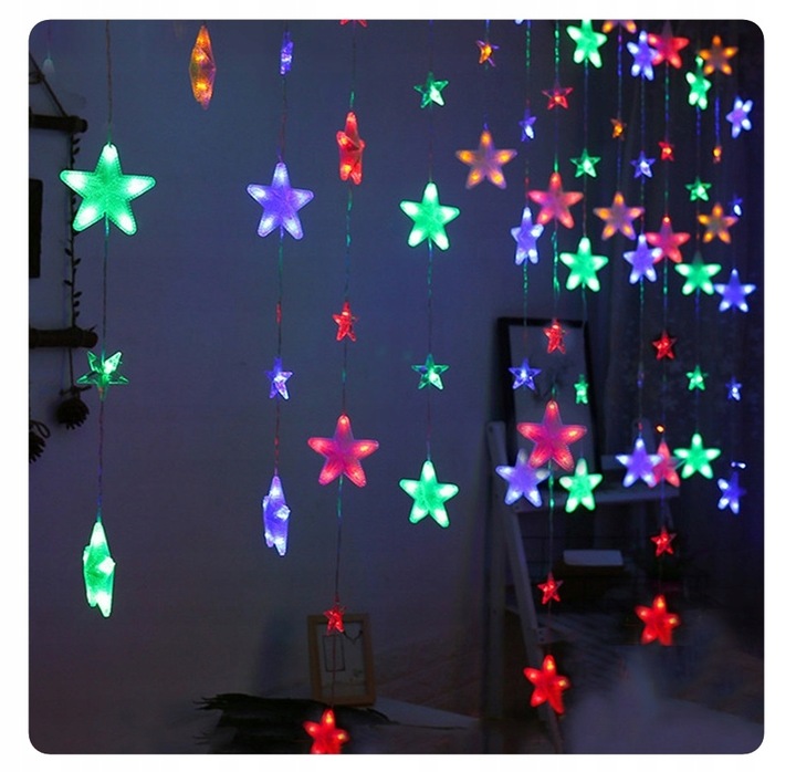 GWIAZDKI CHOINKOWE LED WISZĄCE GIRLANDA LAMPKI ŚWIĄTECZNE KURTYNA 1001