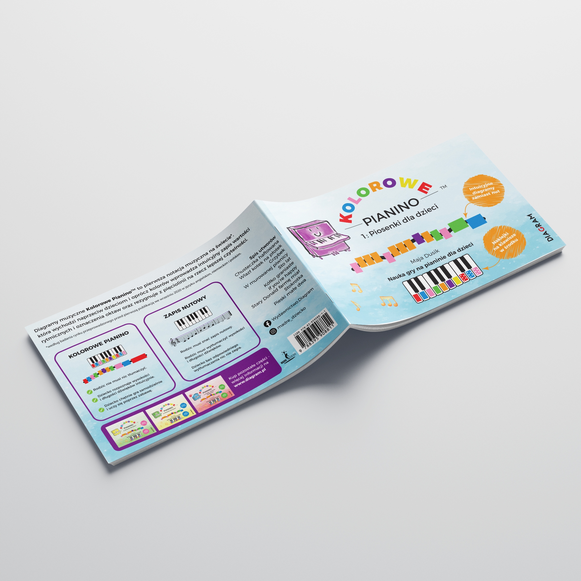 Kolorowe Pianino ZESTAW naklejki nuty dla dzieci 45 piosenek na keyboard Język publikacji polski