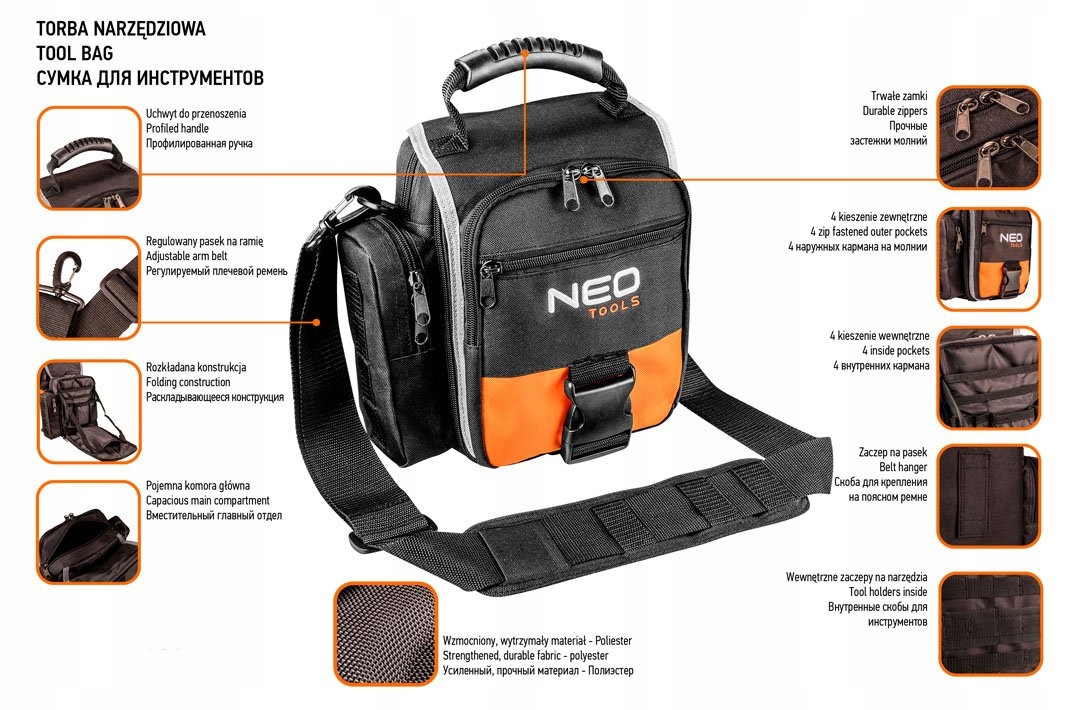 NEO TORBA NARZĘDZIOWA MONTERSKA Z UCHWYTEM PLECAK 8 KIESZENI 84-315 Długość 4 cm