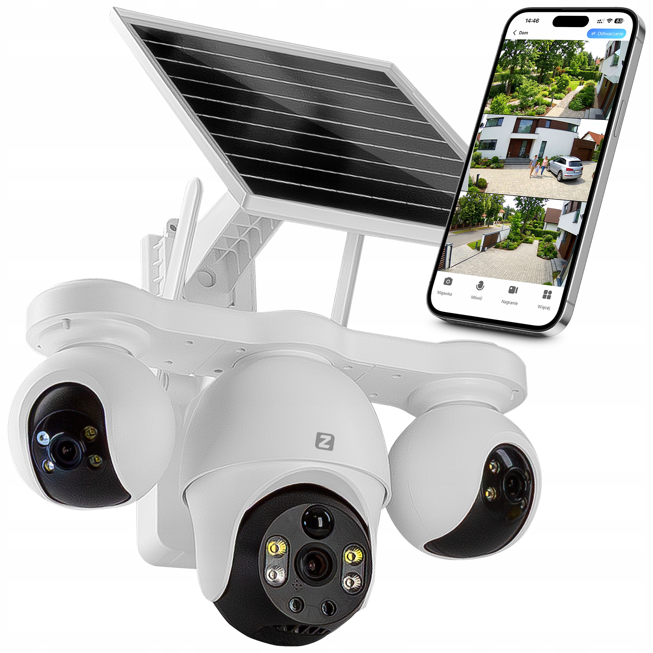 Kamera zewnętrzna Solarna Obrotowa 3 Obiektywy Gsm 4G Lte 6MPx Zintronic