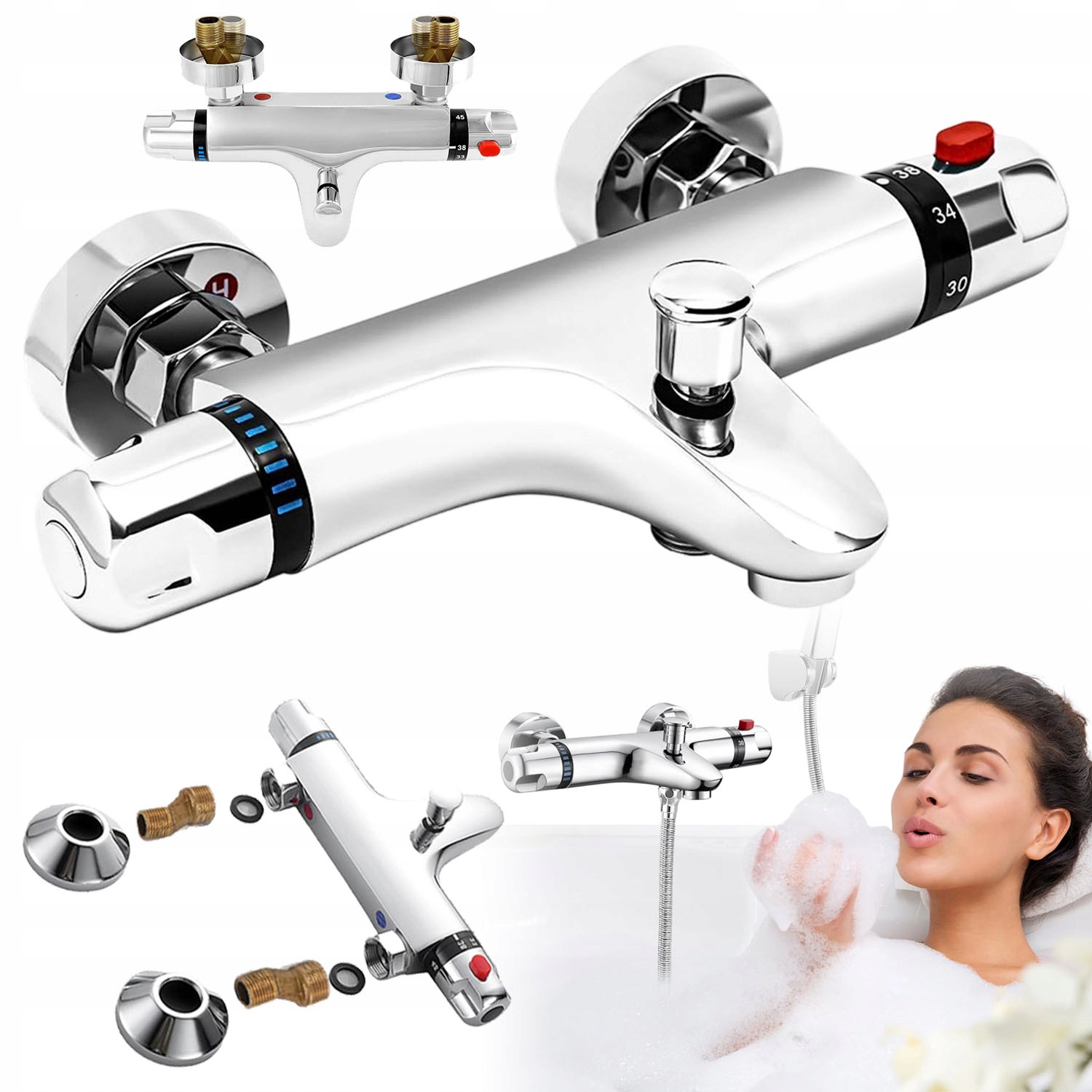 Termostatická Nástěnná Vanová Baterie S Koupelnovým Výtokem, Stříbrná, G1/2