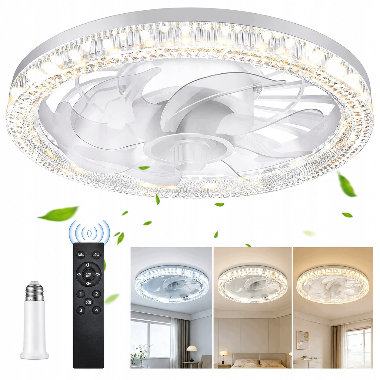 2V1 stropní svítidlo Led Žárovka 30W E27 S Větrákem, Ventilátor Dálkový Ovladač