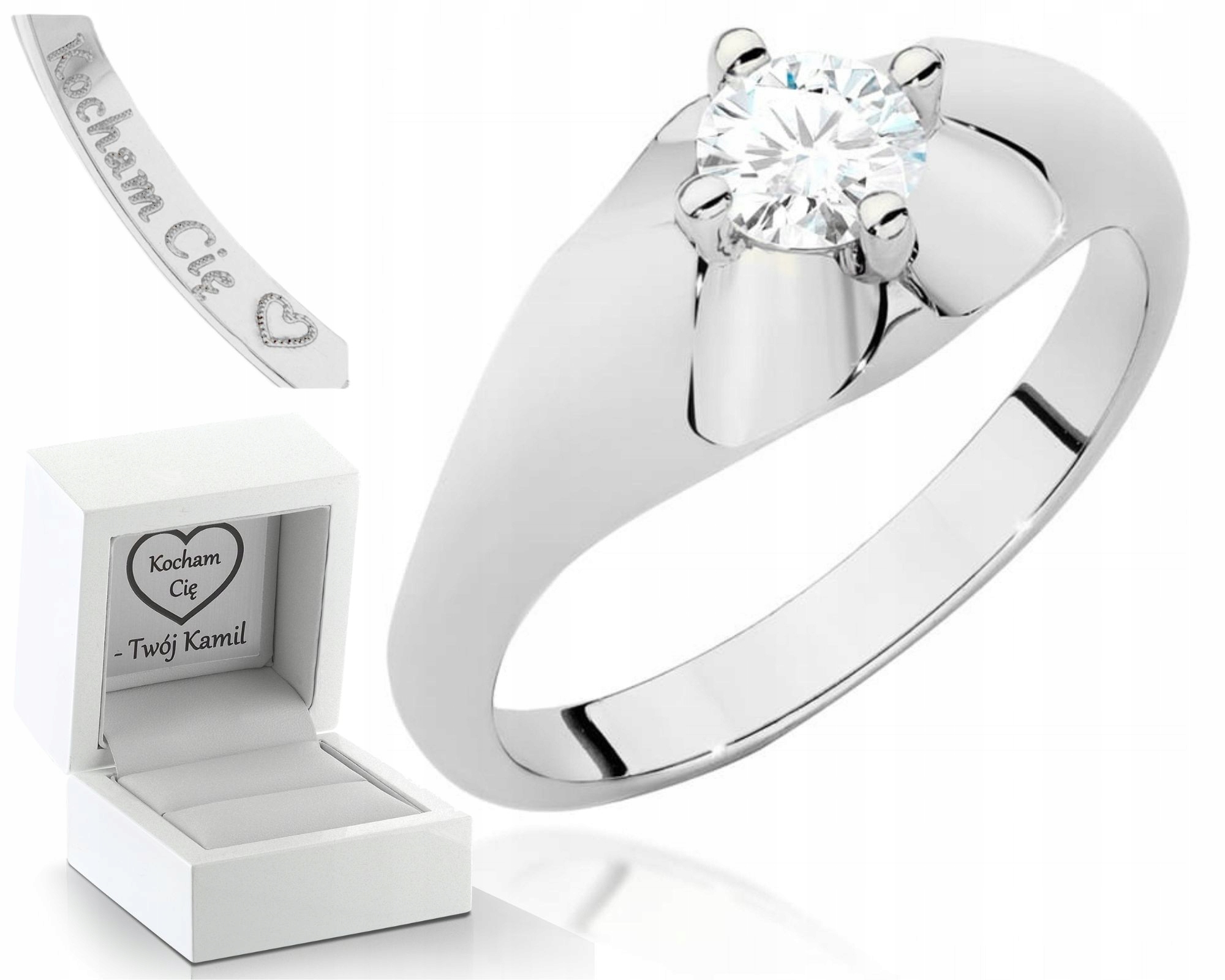 Bílý Zlatý Prstýnek S Diamantem 585 Gravírování