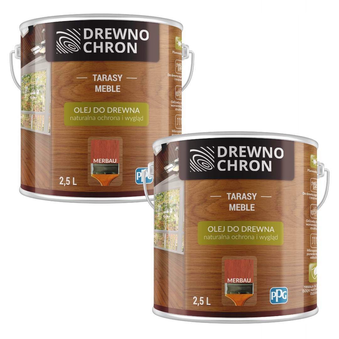 Set Drewnochron Olej Na Dřevo 2x2,5L Terasových Nábytků Merbau 5L