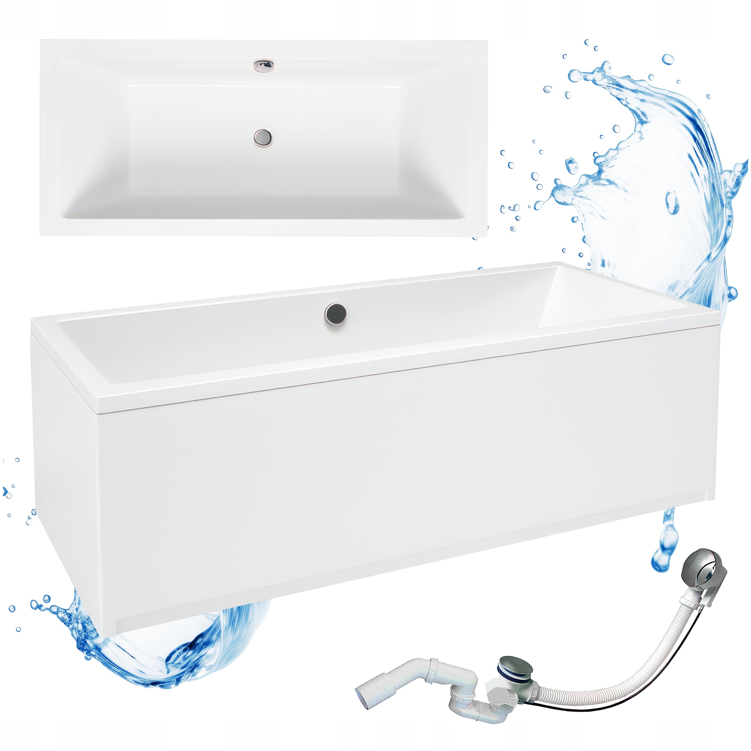 Vana S Krytem Sifonu Obdélníková Akrylová Bílá Quatro Duo 180X80