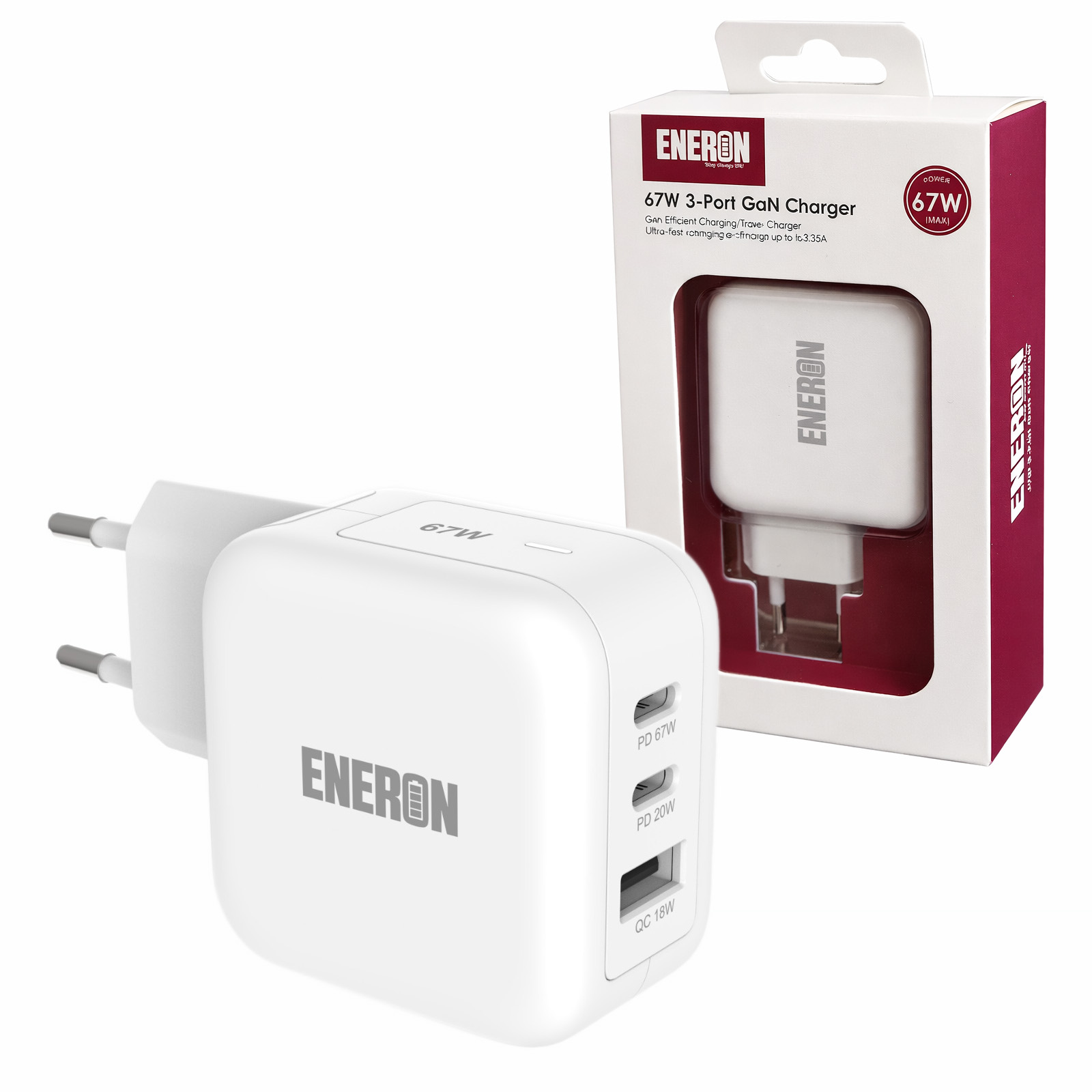 Szybka Ładowarka Sieciowa GaN 67W SuperFast 2xUSB-C 1xUSB-A Pd type-C Mocna