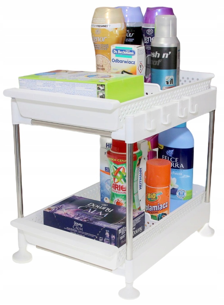 Szafka organizer pod zlew 2 wysuwane półki przegrody haczyki 30×40 cm