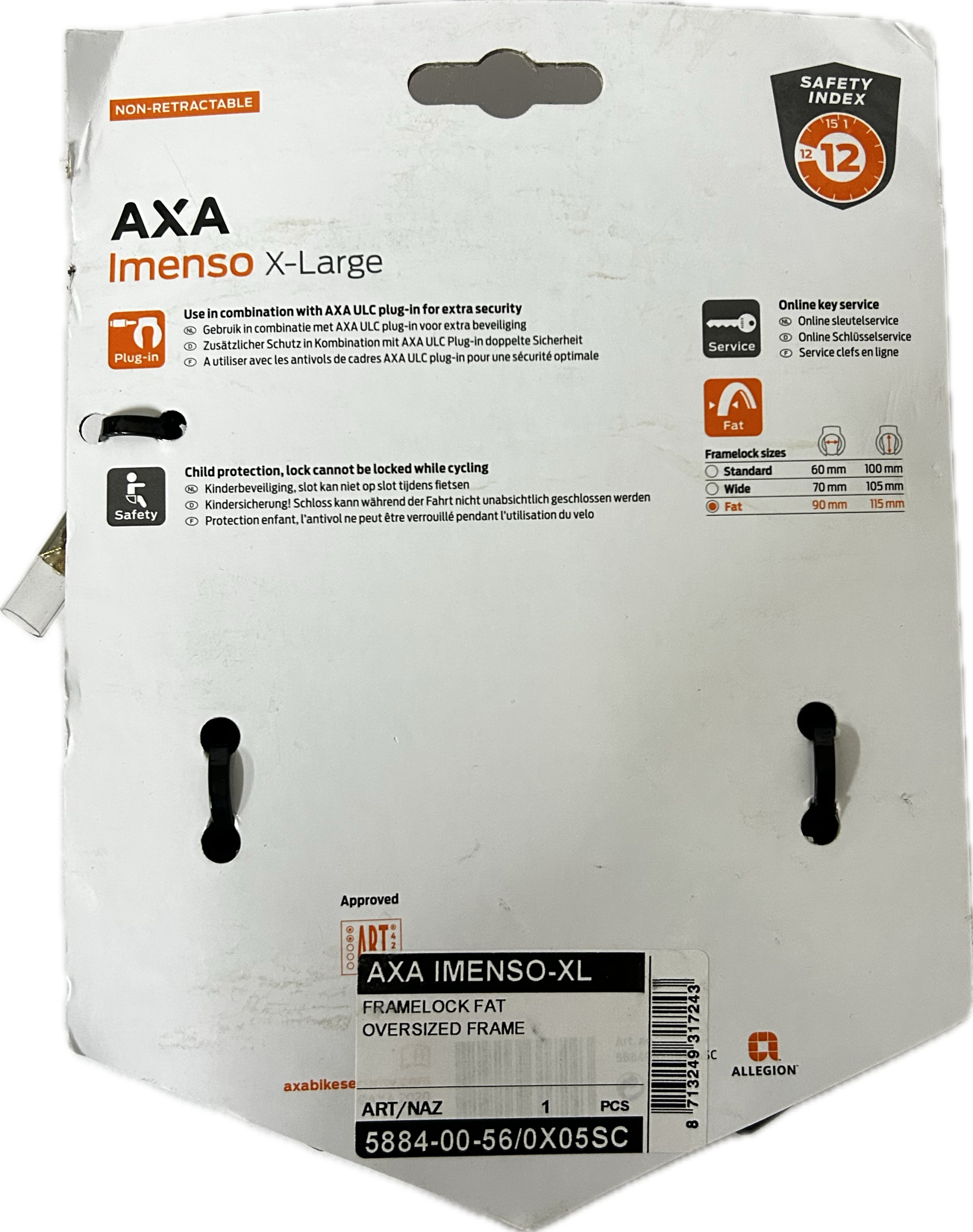Zabezpieczenie Rowerowe Blokada Podkowa Koła AXA Imenso X-Large Szeroka Marka AXA