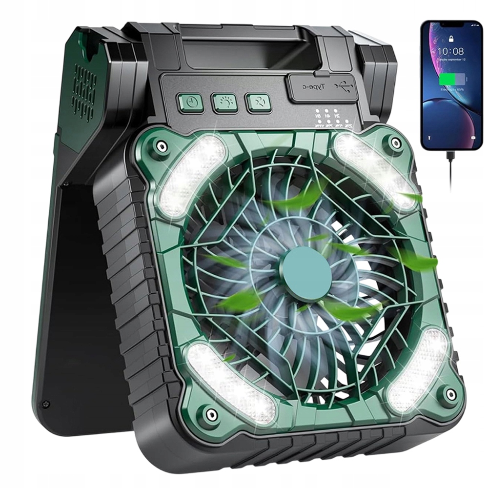 Kempingový Ventilátor Se Solárním Panelem, Led Diodou, Akumulátorem