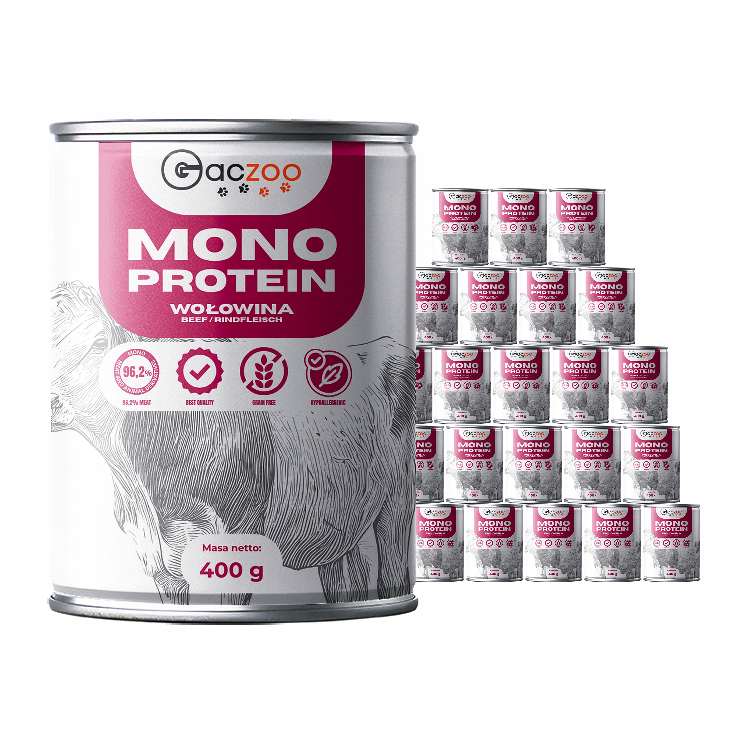 Krmivo pro psy Gaczoo Mono Protein Hovězí 24 x 400 g, hypoalergenní