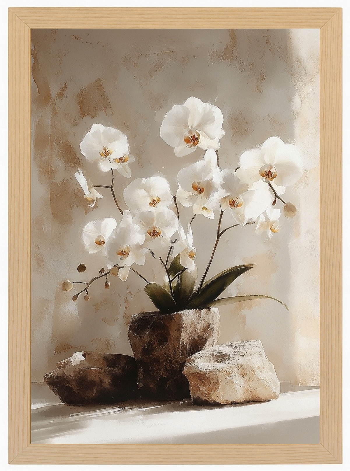 Plakát Rámeček Dřevo Dekorace Květiny Bílá Orchidej Zen 70x100