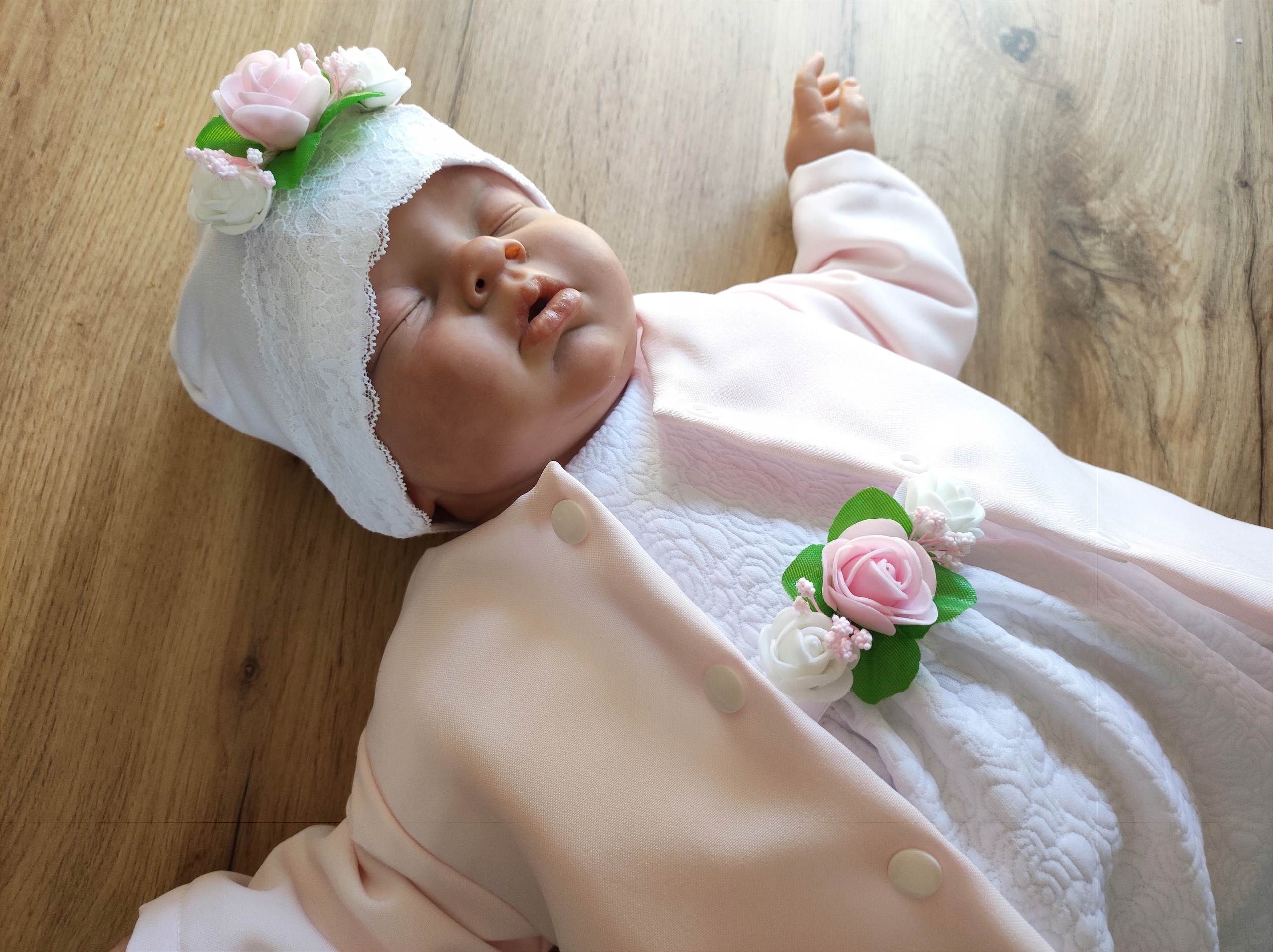 KELLO - Śliczny biały komplet 56 cm chrzest Kolor biały