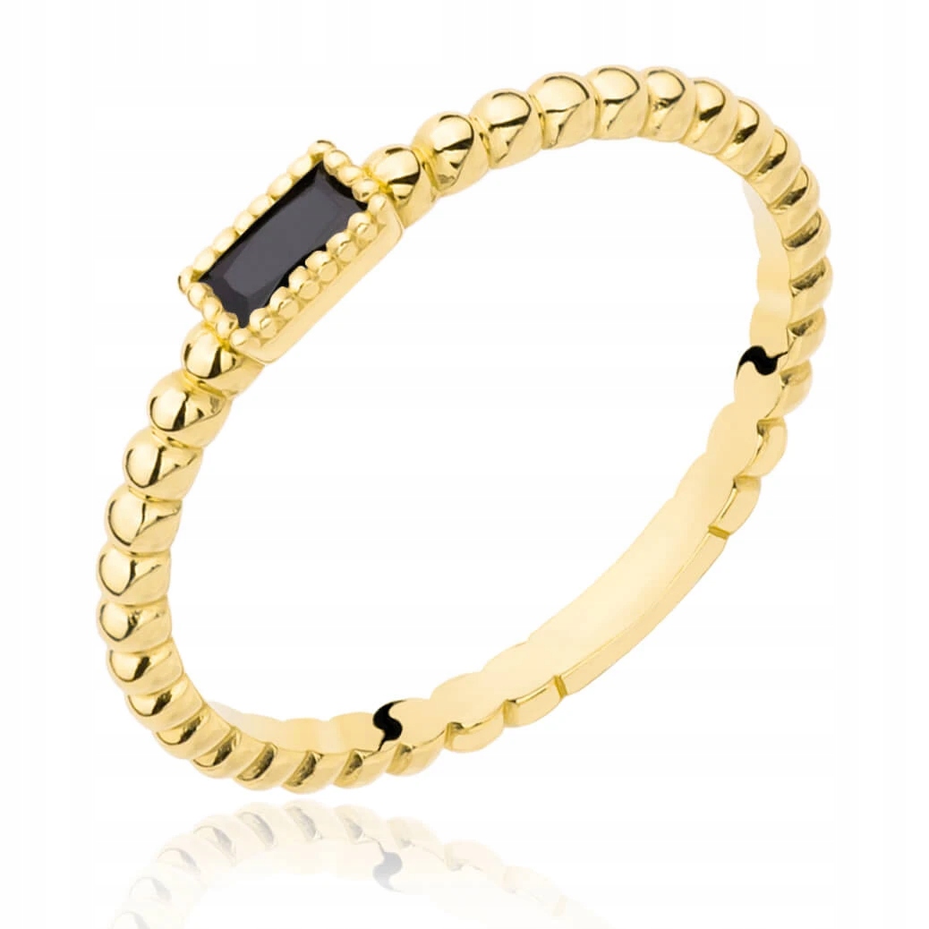 Zlaté Prstenové Prstýnek 585 S Černým Kamenem, Zirkon Vel. 10
