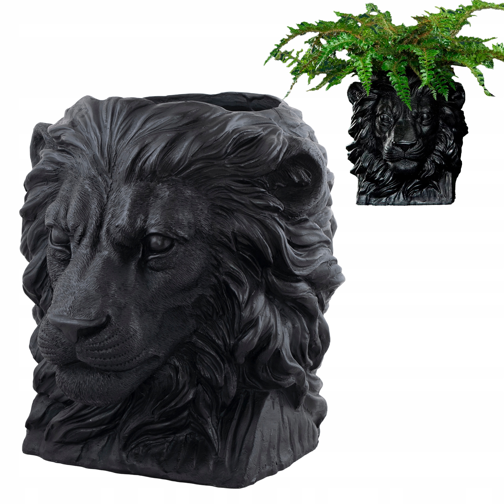 Vysoká Kvetináčka Lev Čierna dekoratívna na kvetinovú výzdobu balkón veľká 26 cm