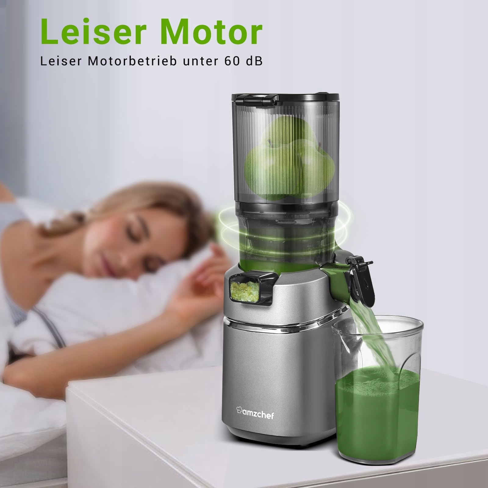 AMZCHEF Wolnoobrotowy Wyciskarka 250W 135MM Do Warzyw i Owoców 1,8L Szary — miniatura 9