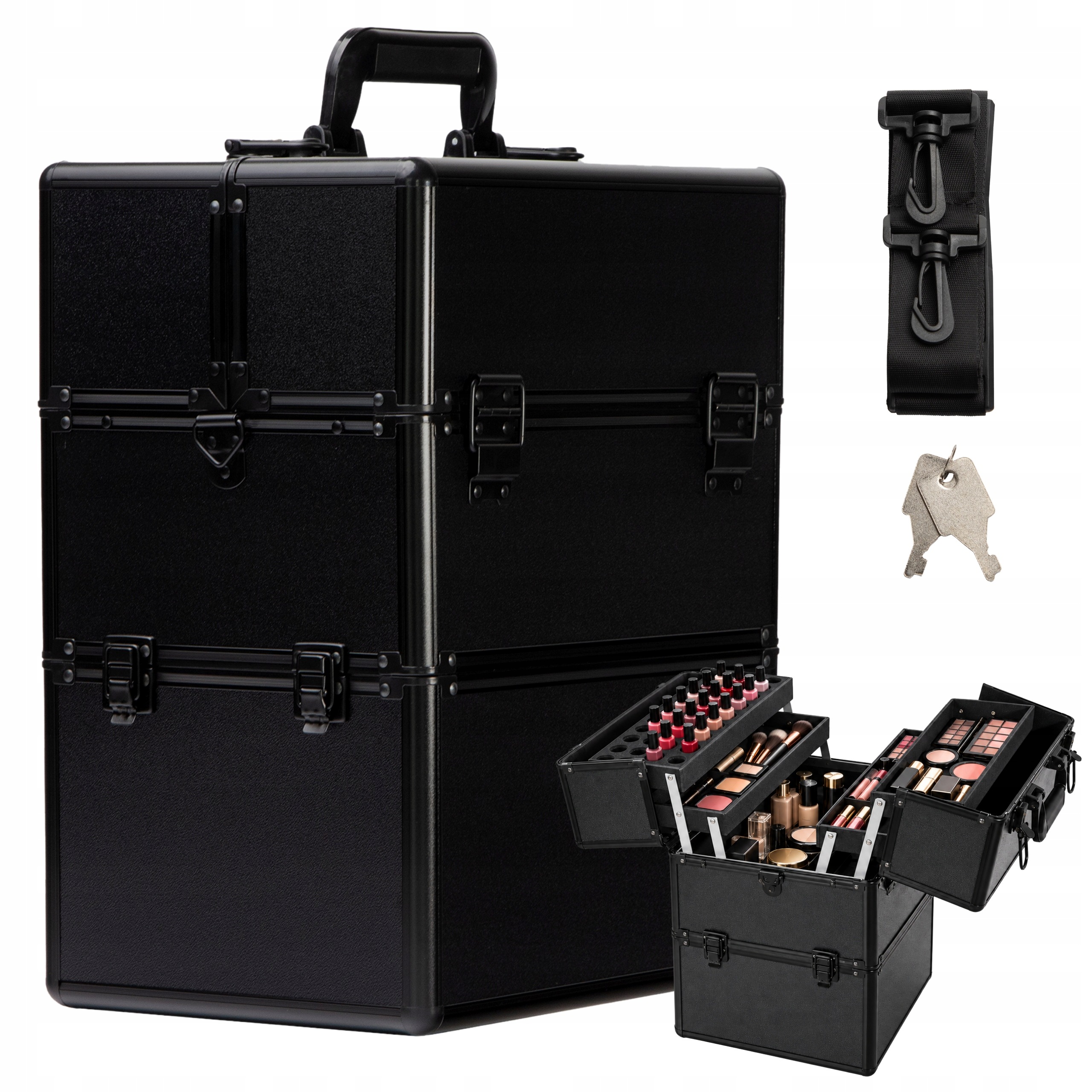 Kufřík XL Velký Na Make-up Doplňky Lampy Laky Černý