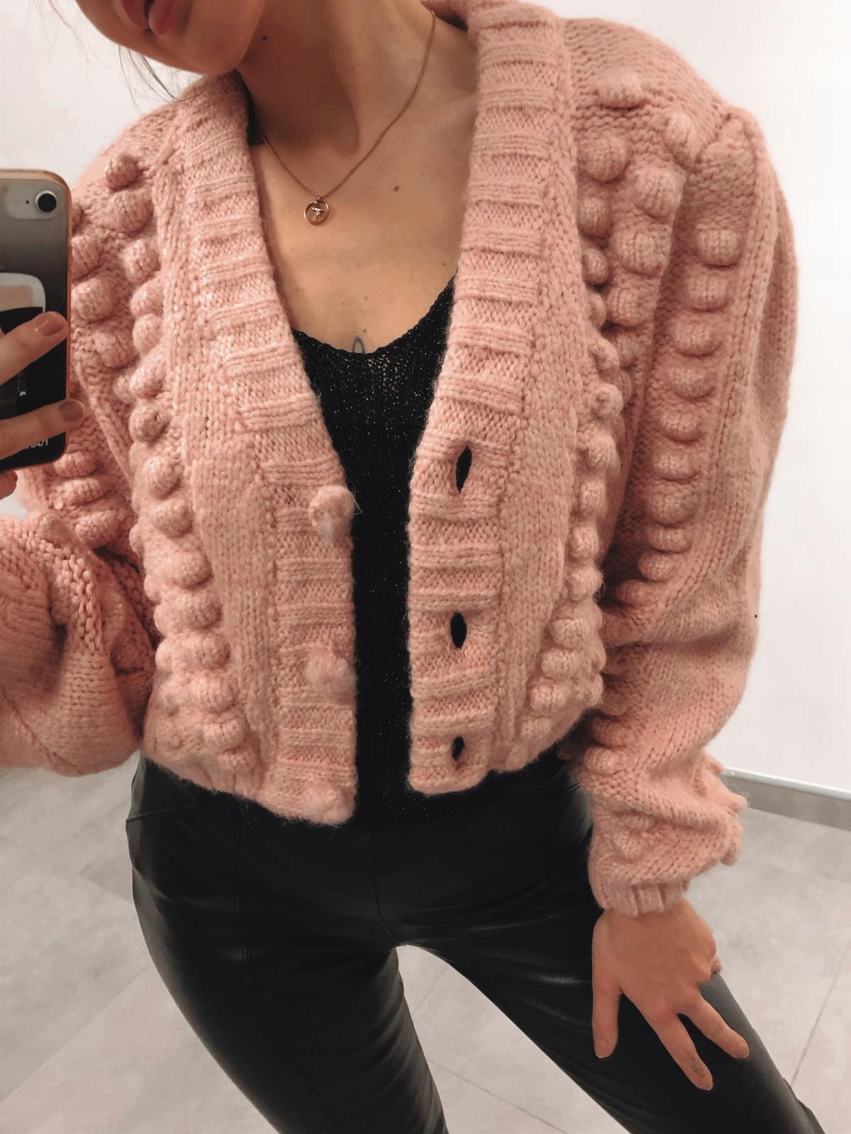 Dámský Bublinkový Svetr, Rozepínací, Růžový Svetr