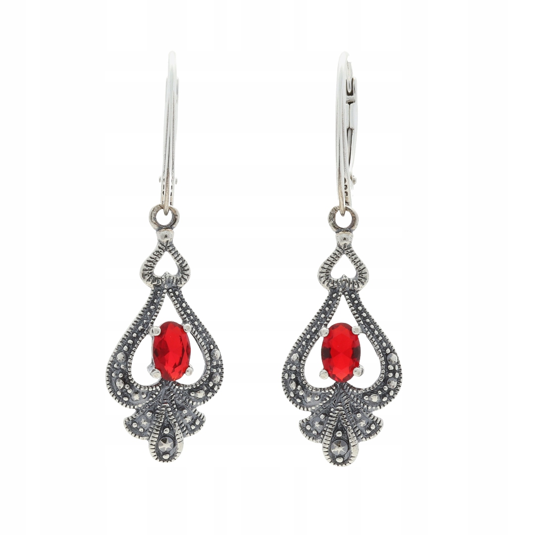 Náušnice s červeným zirkonem a stříbro
