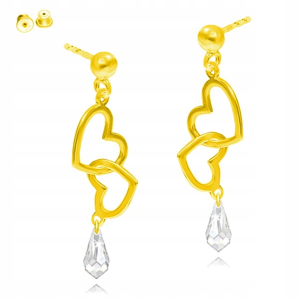 

Kolczyki złote dwa serduszka In Love i Swarovski