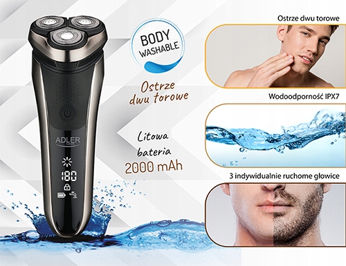 Golarka AD 2933 3 głowicowa z LCD - Precyzyjne golenie