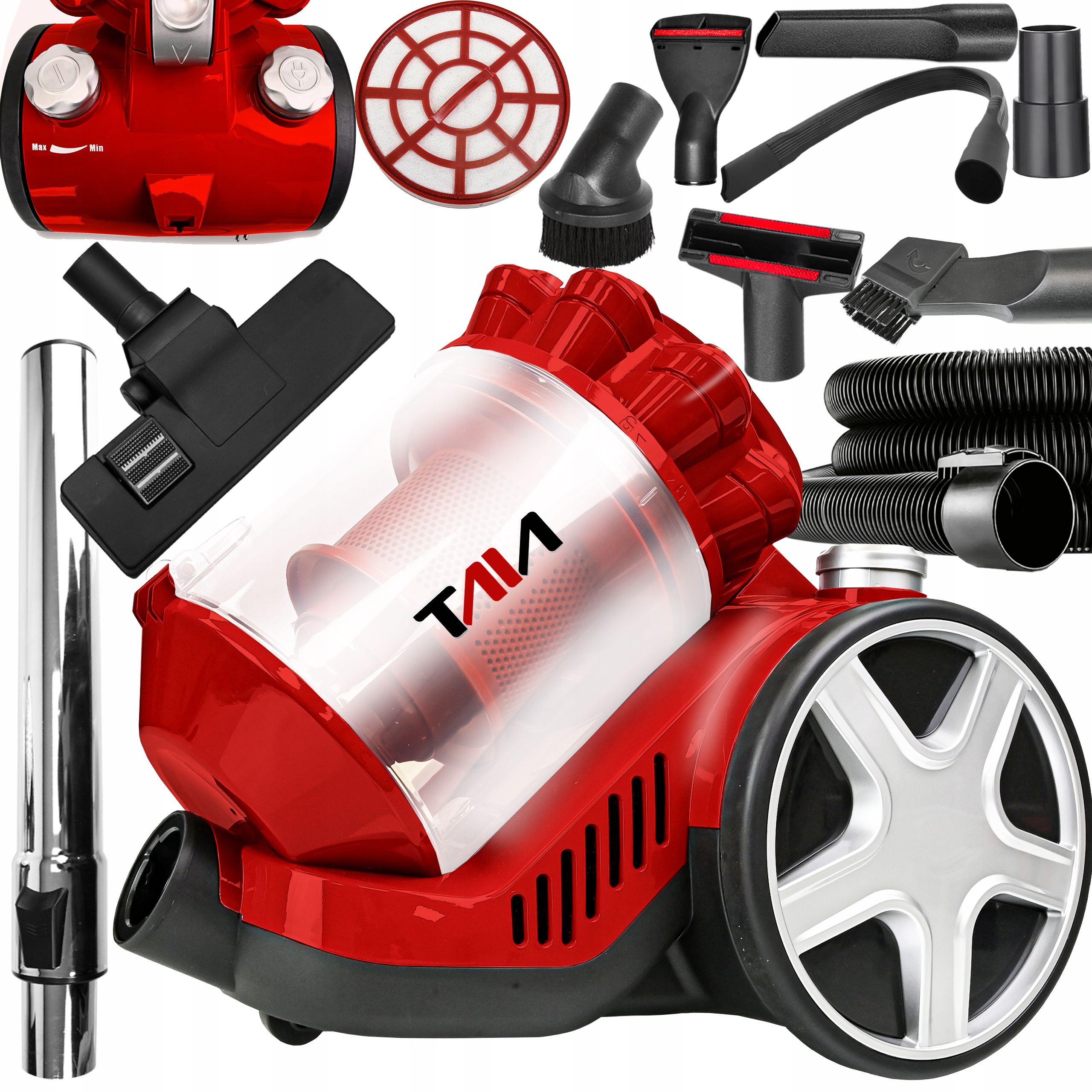 Mocny Odkurzacz Cyklonowy Bezworkowy Hepa Zbiornik 3L Taia 5 Ssawek Filtr