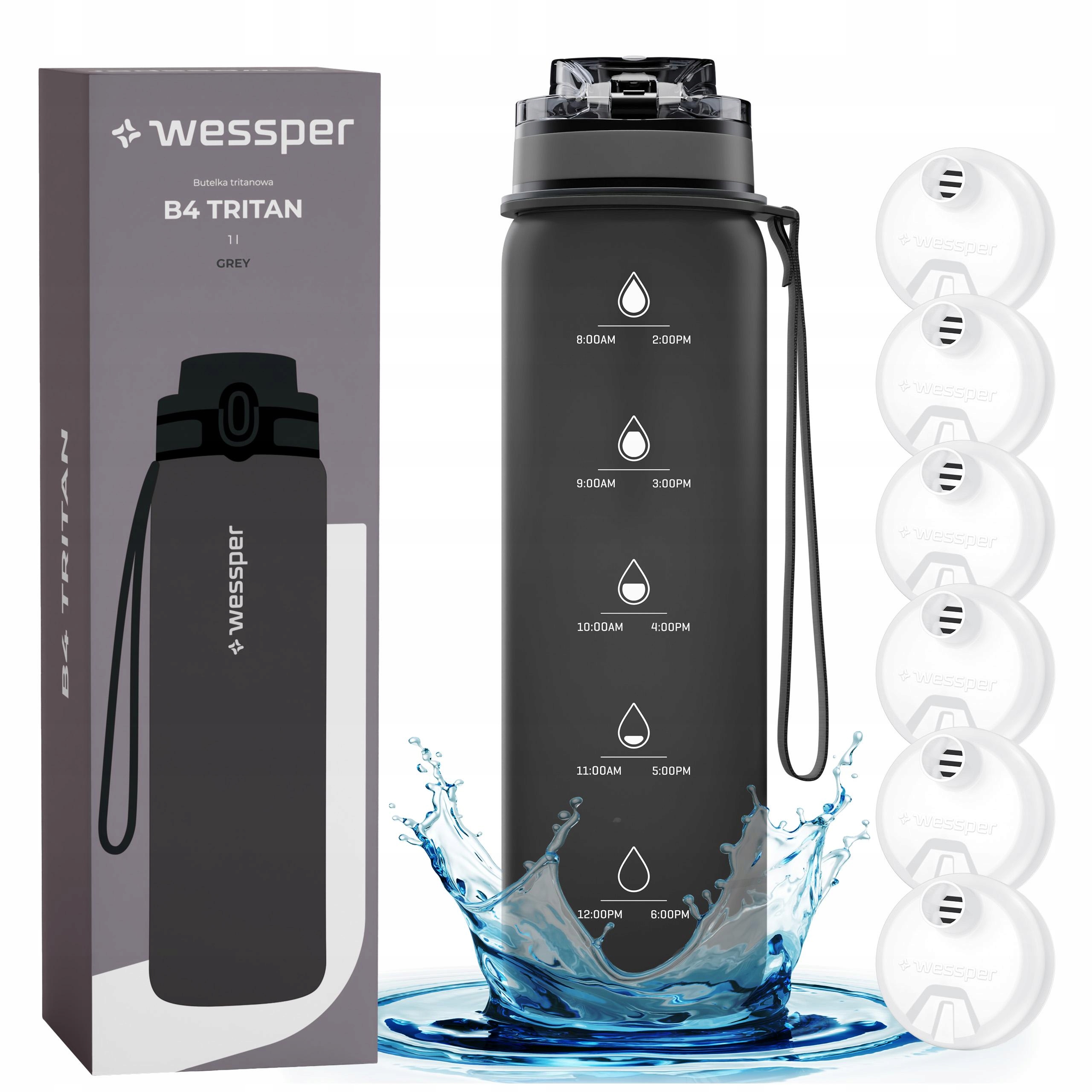 Láhev láhev na pití na vodu 1000 ml Filtrační láhev tritan 1 l Wessper 6 x filtr