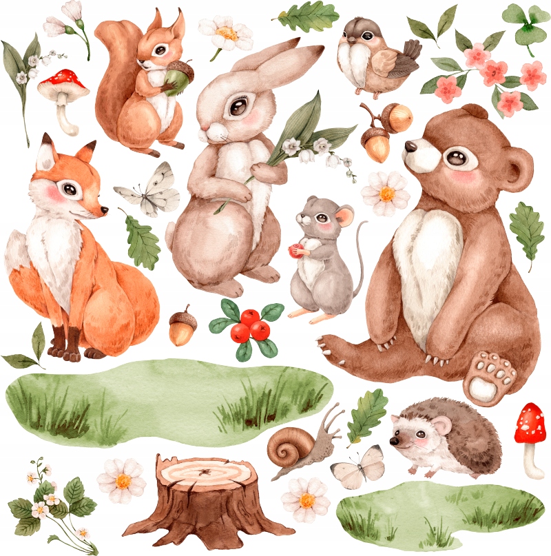 NAKLEJKI NA ŚCIANĘ ZWIERZĘTA MALOWNICZY LAS XXL