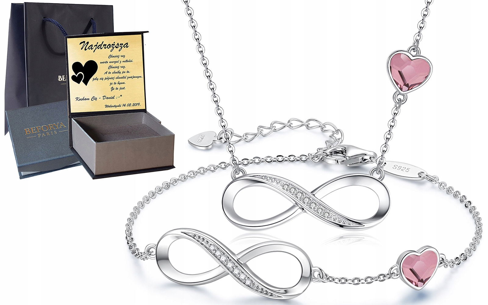 Stříbrný komplet stříbrných šperků 925 Náhrdelník Náramek Gravírování Dárek
